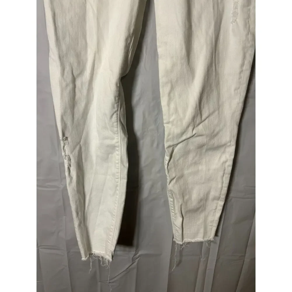 Spanx Distressed Pull On Skinny Jeans White Crop Ankle Jeggings Women Size XL